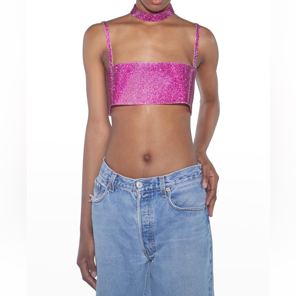 Nue Studio Charlotte Crystal Rhinestone Crop Top XS BARBIE PINK
